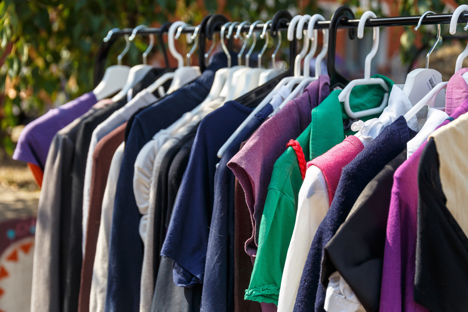 Rack of clothes at garage/yard sale