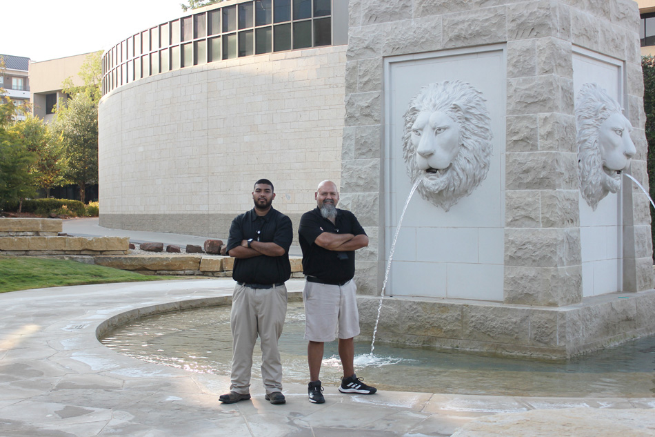 Image of two Code Compliance officers taken at the Mineral Well Public Plaza.